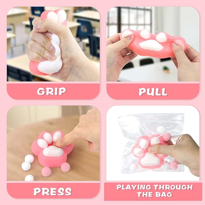 Cat Paw Squishies Fidget Toys, Ultra Soft Hand Made Fidgets Stress Balls for Adults Squeeze Toys for Autism, Goodie Bags Stuffers Birthday
