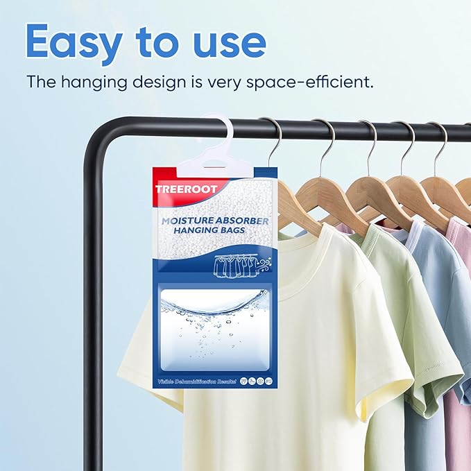 24 Pack Moisture Absorbers for Closet, 6.4OZ Hanging Closet Dehumidifier Bags, Hanging Humidity Absorber in Wardrobes, Kitchens and Bathrooms, Fragrance Free Portable Moisture bags