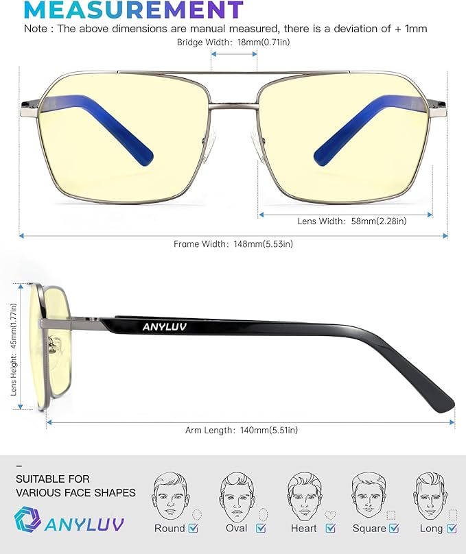 ANYLUV Blue Light Glasses Men/Women, Blue Light Blocking Glasses, Computer Screen Blocker Eyes Protection Glasses