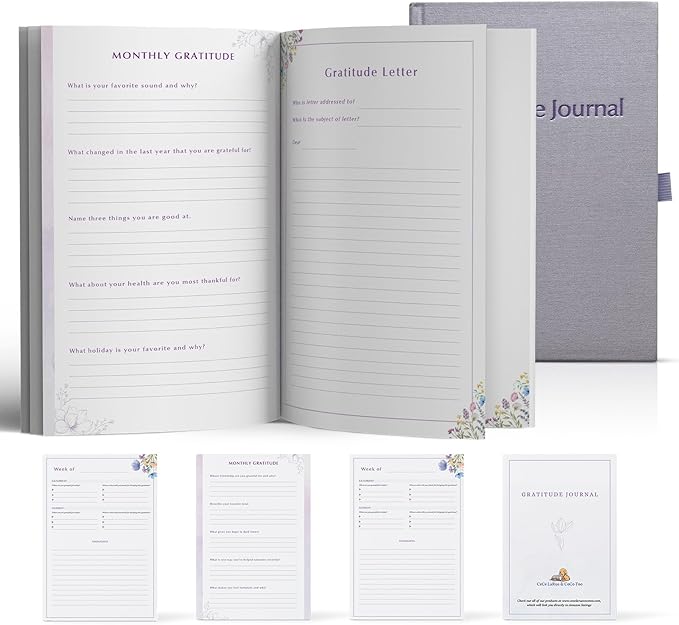 CeCe LaRue & CoCo Too Gratitude Journal for Women – Hardcover Lavender Linen, 5x8 Inch A5, Undated 12 Months, Self Care, Wellness, Mindfulness, Mental Health, Daily Guided, Gift for Women
