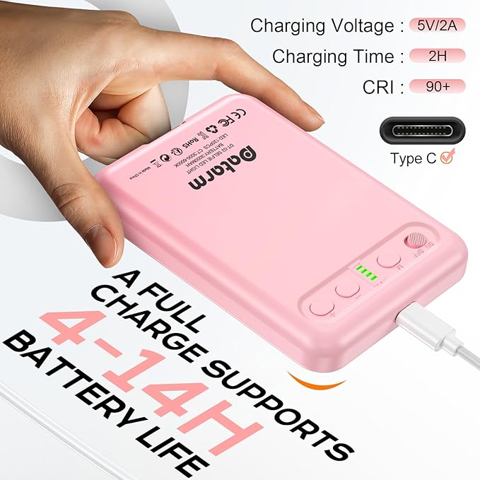 Rechargeable Soft Selfie Light for Phone, Camera, Laptop, 4-14H Battery Portable LED Light for Pictures, Phone Light Clip for Selfie, Vlog, TikTok, Makeup, Video Conference Pink