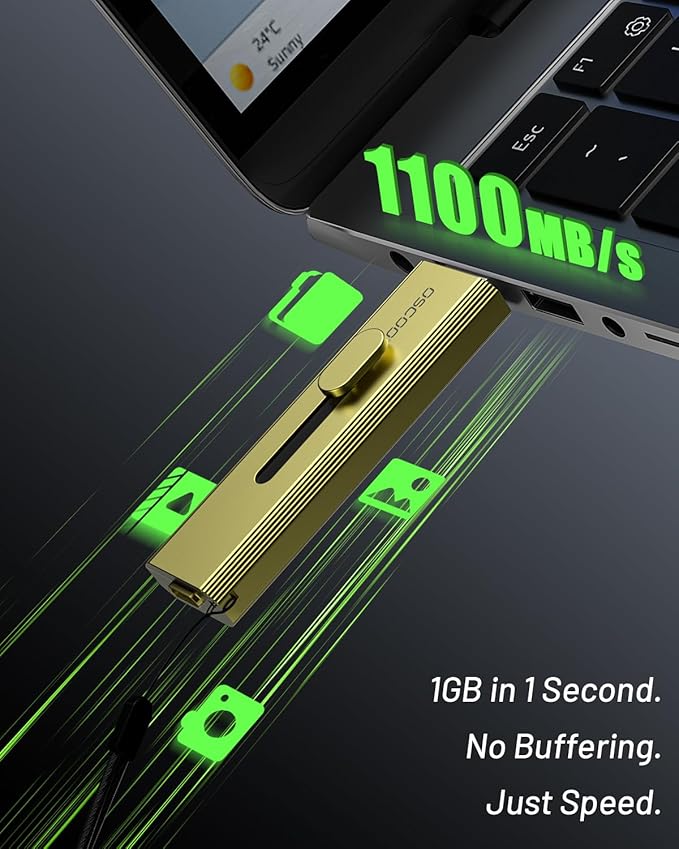 2TB Portable SSD, Up to 1100MB/s, USB 3.2 Gen 2 External Solid State Drive, Dual USB-C & USB-A Ports, Push-Pull Design, Compatible with iPhone 15/16/17, Android, Mac, Windows