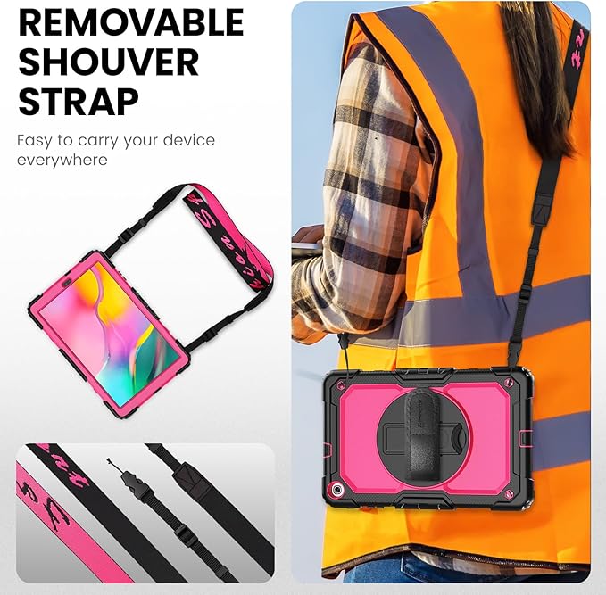 Timecity for Samsung Galaxy Tab A 10.1 Case 2019, Only Fit (SM-T510/ SM-T515/ SM-T517), Drop Proof with Hand Strap Stand Screen Protector Pencil Holder for Galaxy Tab A 10.1 Case - Rose