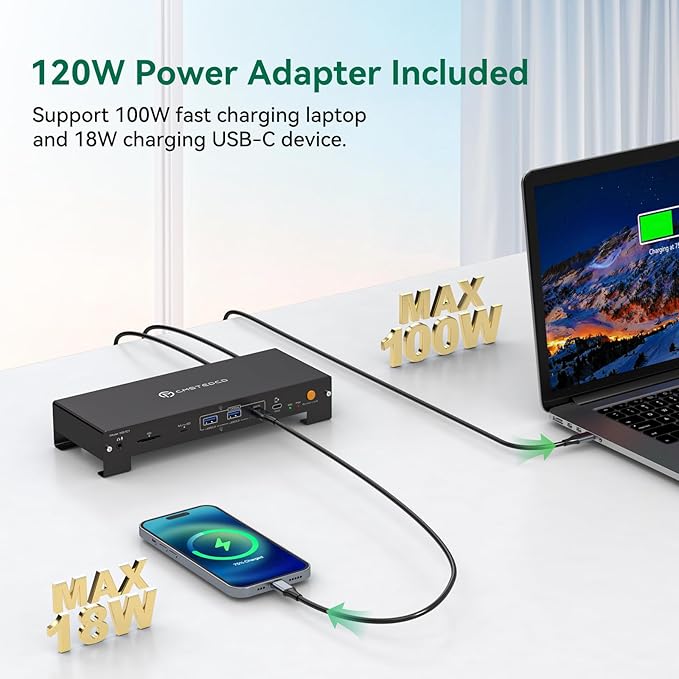 USB C Laptop Docking Station 3 Monitors Triple 3840*2160@60Hz Display with 120W Power Supply Computer PD 100W 15 in 1 Thunderbolt Dock Station for Multiple Monitors with USB 3.2 Port SD/Micro SD Solt