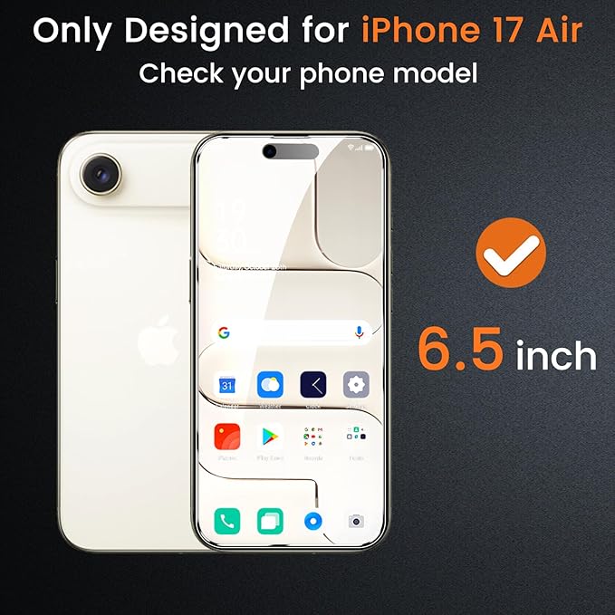 4 Pack Privacy Screen Protector for iPhone 17 Air 6.5-Inch with 4 Pack Camera Lens Protector, Anti Spy Tempered Glass Film 9H Hardness Bubble Free Case Friendly