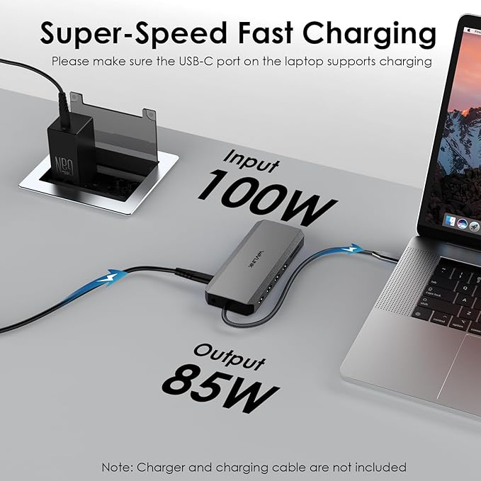 WAVLINK USB C Docking Station Dual Monitor, Triple Display, USB C to 2 HDMI,DisplayPort, PD Charging, Ethernet, 5 USB, SD/TF Read, Audio for MacBook Dell HP Lenovo Surface, Dark Grey