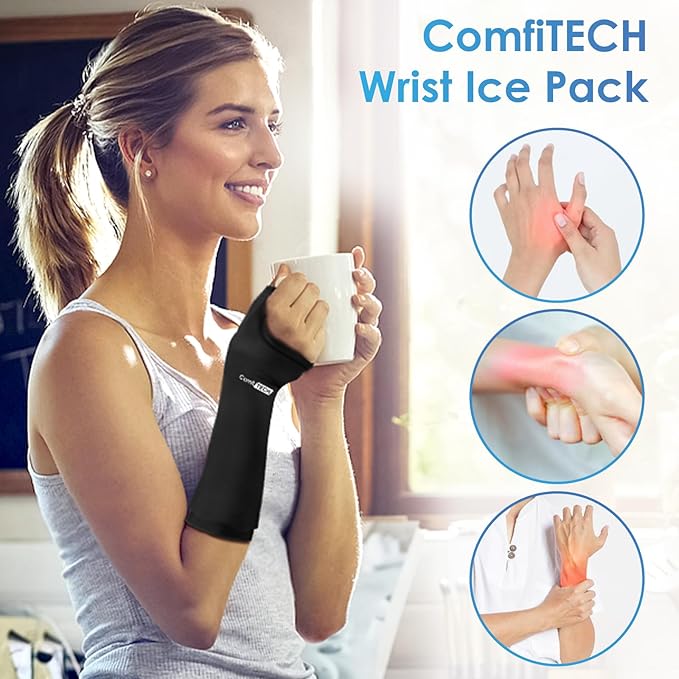 Comfitech Wrist Ice Pack Wrap for Hand, Thumb & Arm with Extended Coverage, Carpal Tunnel Cooling Sleeve for Better Putting On & Off, Cold Gloves Reusable, Medium, Two Packs