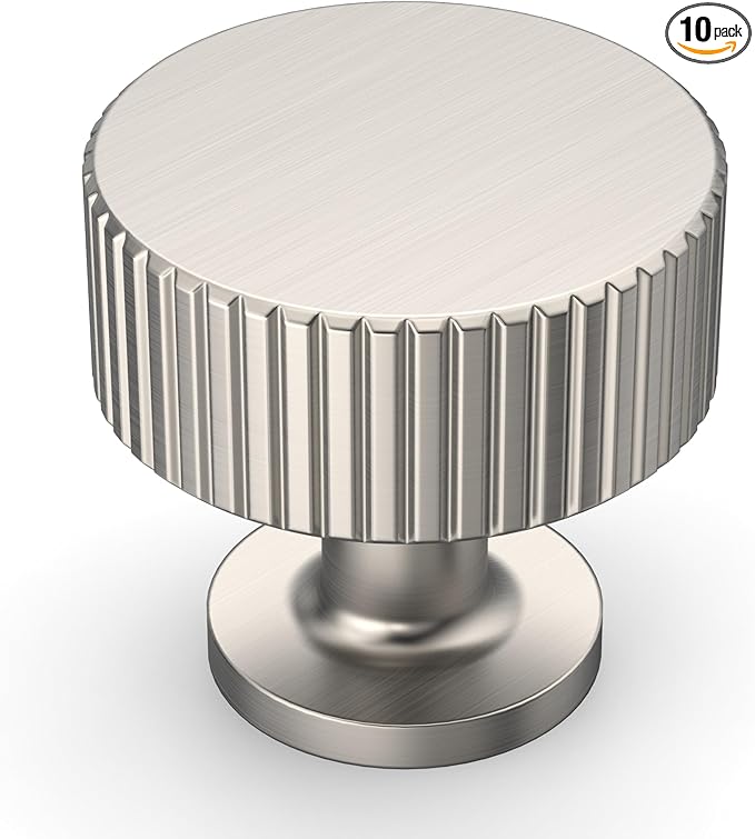 Amerdeco 10 Pack Brushed Satin Nickel Cabinet Knobs Single Hole Cabinet Pulls 1 Inch Drawer Knobs and Pulls for Bathroom Cabinets ZH0071