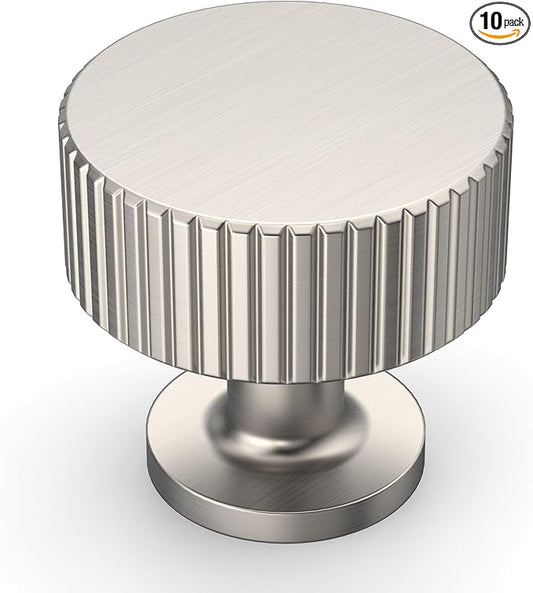 Amerdeco 10 Pack Brushed Satin Nickel Cabinet Knobs Single Hole Cabinet Pulls 1 Inch Drawer Knobs and Pulls for Bathroom Cabinets ZH0071