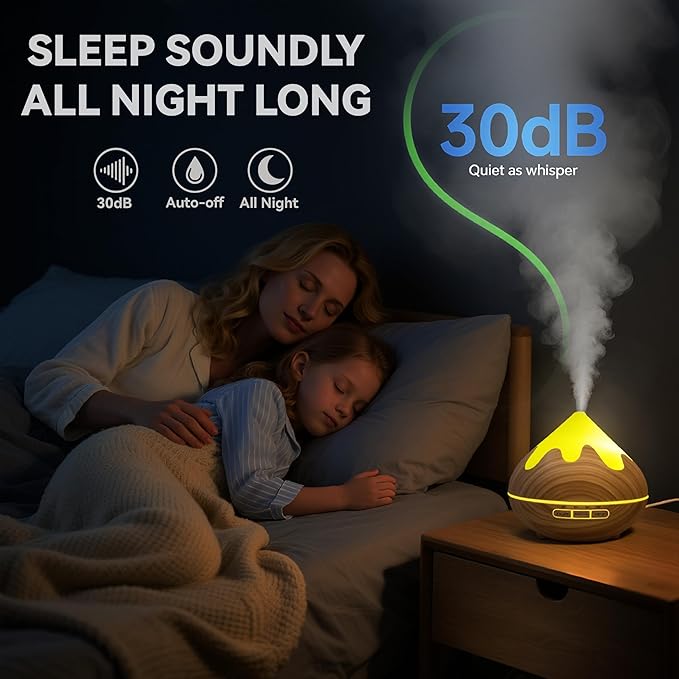 500ML Essential Oil Diffuser, Aromatherapy Diffuser with Remote Control, Multifunctional Air Diffusers for Home Office Room, Fragrance Aroma Diffuser with 7 Color LED & 2 Mist Mode, Brown