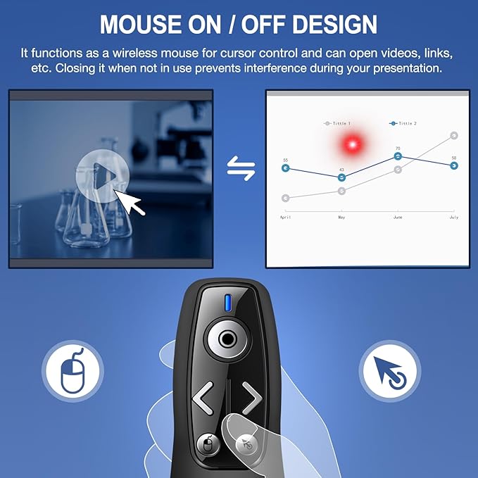 Air Mouse 2-in-1 USB Type C Presentation Clicker Wireless Presenter Remote for PowerPoint, Powerpoint Clicker with Volume Control PowerPoint Slide Advancer for Mac, Computer, Laptop