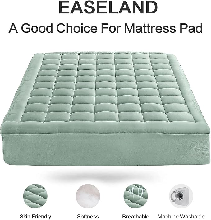 EASELAND King Size Mattress Pad Pillow Top Mattress Cover Quilted Fitted Mattress Protector 8-21" Deep Pocket Cooling Mattress Topper (78x80 Inches, Pale Aqua)
