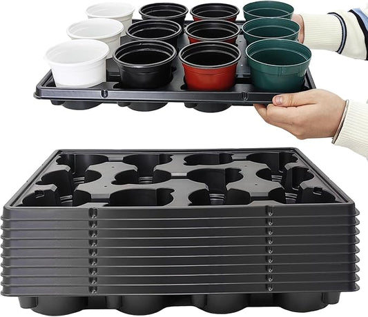 12 Cell Round Nursery Pots Trays Thickened Durable Seedling Pots Shuttle Carrying Trays for Holding 4 inch Nursery Pots (16.85" × 12.6", 10-Pack)