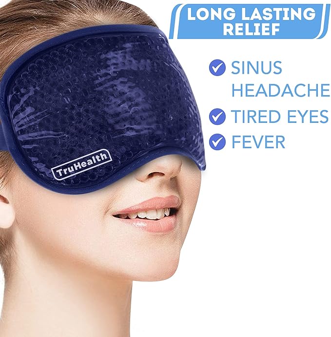 Gel Bead Hot and Cold Eye Masks - FSA HSA Approved Reusable Gel Bead Ice Pack Provides Ice and Heat Pain Relief for Head, Puffy Eyes, Beauty, Relaxing, and Sleep (Navy Blue)