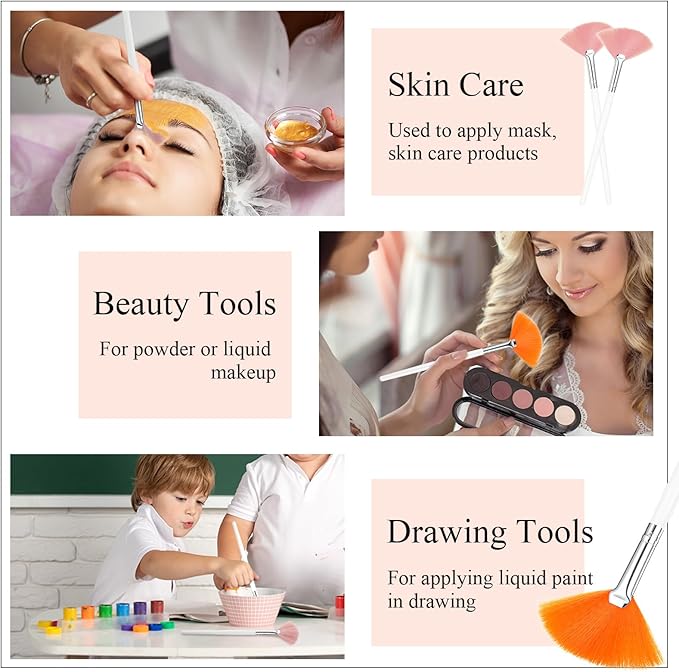 9 Pieces Facial Fan Mask Brushes, Soft Facial Applicator Brushes Tools for Peel Glycolic Makeup for Mud Cream(Pink,Yellow,White)