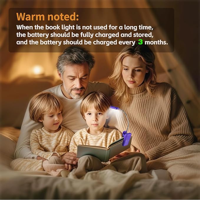 VAVOFO Rechargeable Book Light for Reading in Bed Kids, 7 LED Reading Light with 9-Level Warm Cool White Daylight, Eye Care Lamp with Power Indicator for Bookworms (Dark Purple)