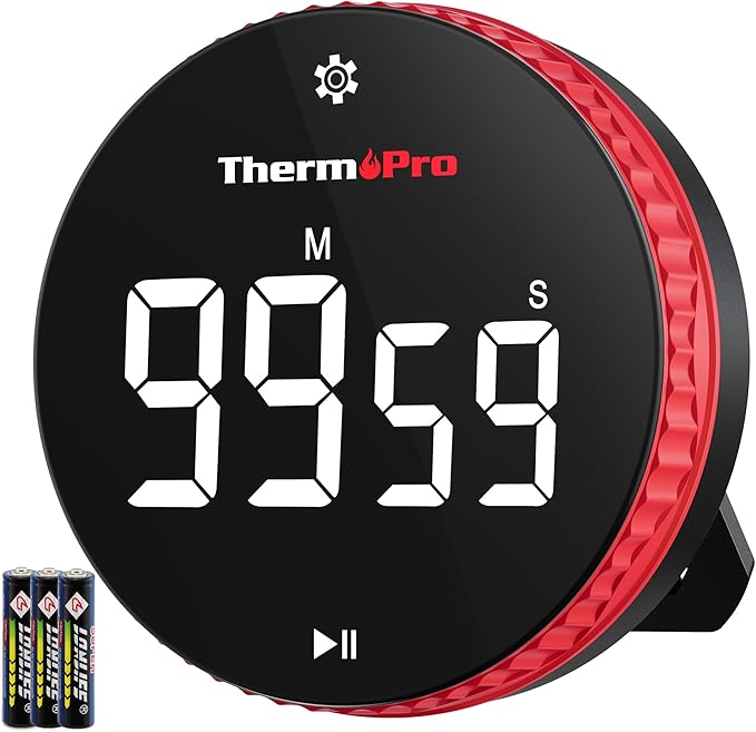 ThermoPro 99-Hour Digital Kitchen Timer with Strong Magnetic & Stable Stand, Classroom Timers with 3-Volume-Level, Stopwatch/Timer with Large LED Display, Digital Timers for Classroom, Office & Gym