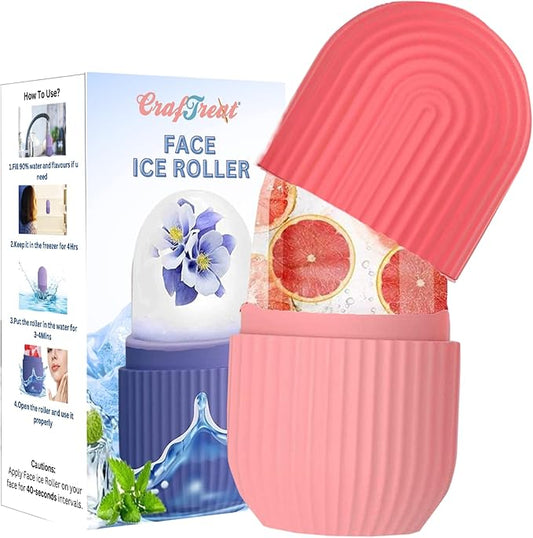 CrafTreat Ice Roller for Face, Eyes & Neck – Reusable Silicone Ice Mold for De-Puffing, Skin Care & Facial Massage (Pink)