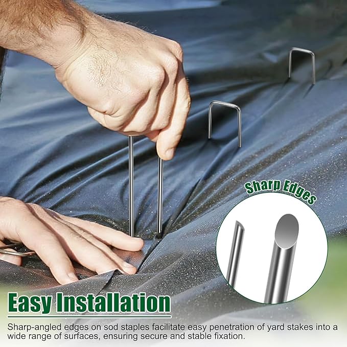 10 Inch 11 Gauge Galvanized Landscape Staples Stakes for Decoration, 25/100/200pcs Garden Metal Stakes for Weed Barrier Fabric, Fence Stakes, Tent Stakes (10in,100pcs)