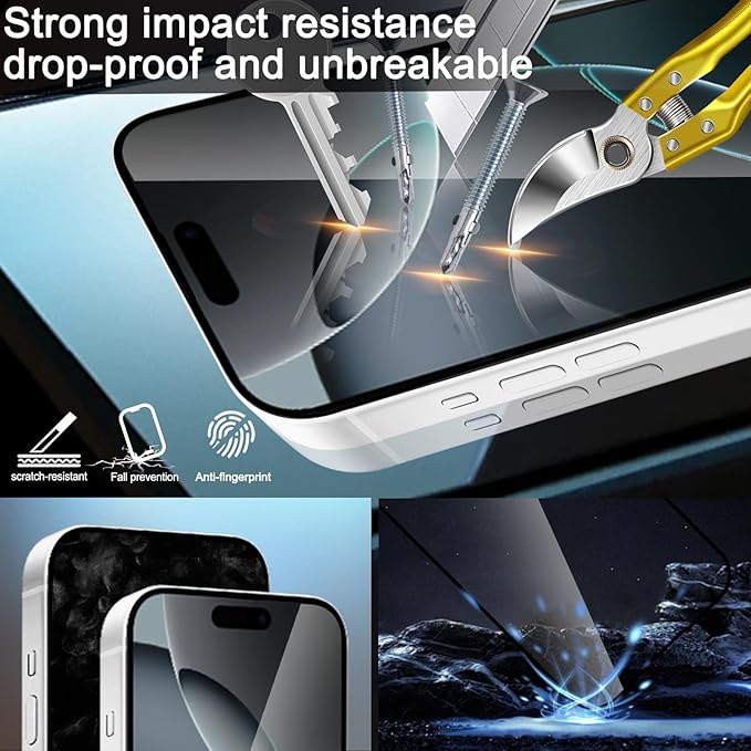 Glass Screen Protector for iphone 16 Pro 6.3 inch[2 Pack][Easy Installation],with 2 Camera Lens Protectors,HD Clear Full Screen Tempered Glass,Case Friendly