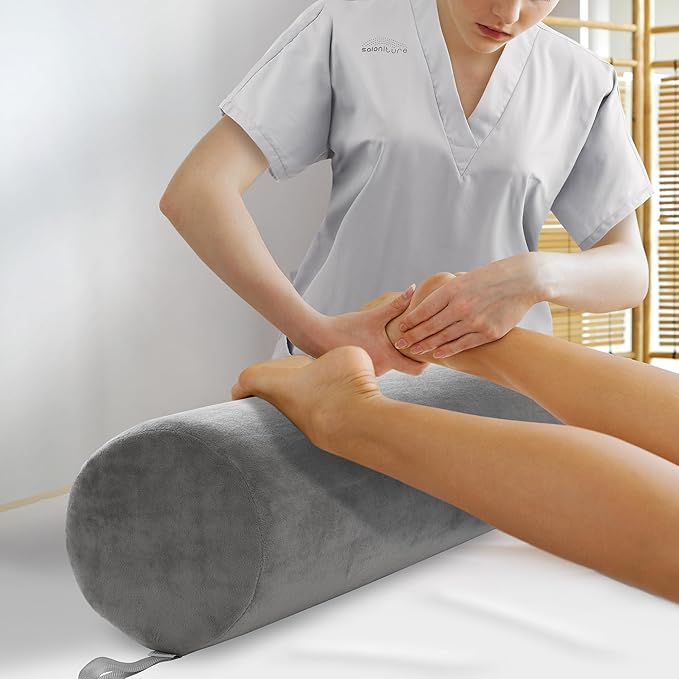 Saloniture Jumbo Round Massage Table Bolster Pillow Pad - 26 x 9 Inch - Gray Velour