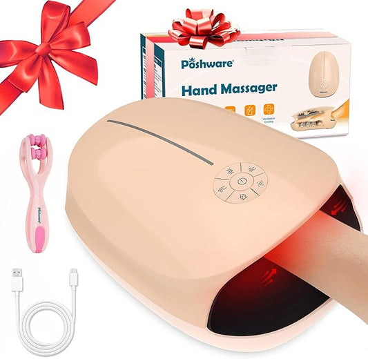 Hand Massager with Heat and Compression | 3 Levels Therapy Hand Massage with Kneading Rollers | Rechargeable Finger Massager for Arthritis and Pain Relief | Best Gift for Women, Men | Pink