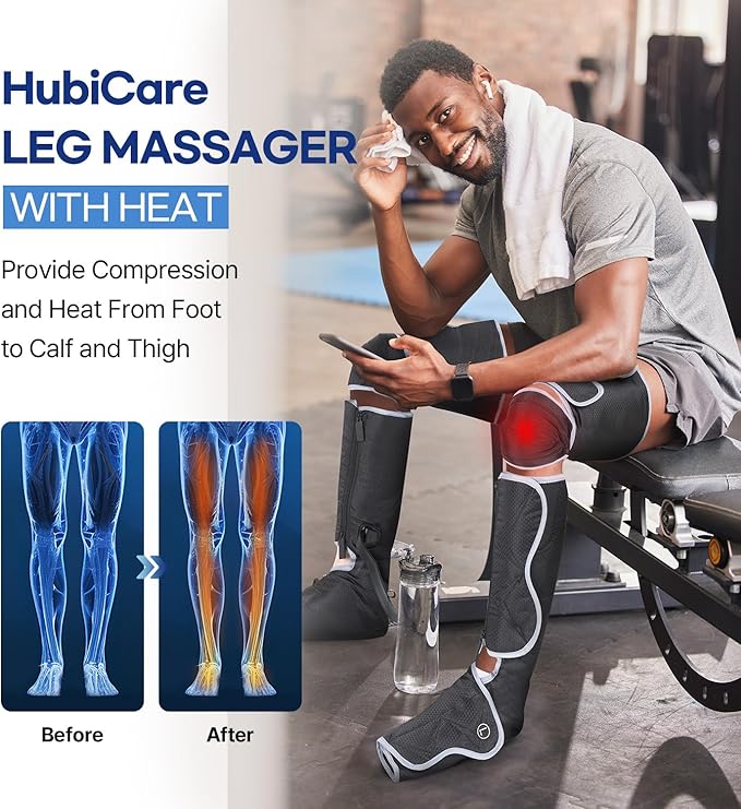 HubiCare Leg Massager Air Compression Leg Massager with Heat and Vibration for Circulation and Pain Relief, 6 Modes with 3 Intensities, Reduce Swelling, Muscles Relaxation