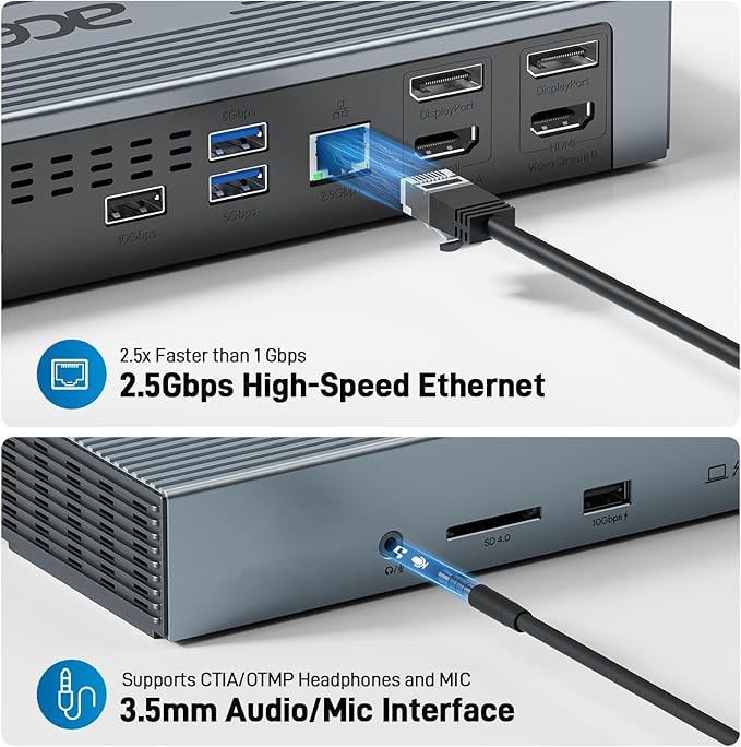 Acer Thunderbolt 4 Dock, 16 in 1 Quad Monitor DisplayLink Docking Station 40Gbps with 8K Display, 10Gbps Data Ports, 160W Power, 2.5G Ethernet, SD 4.0 Card Reader USB C Hub for MacBook, PC, Laptop