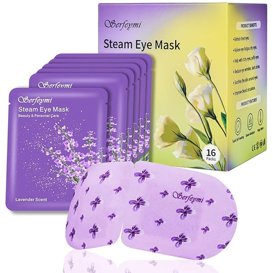 Serfeymi 16 Packs Steam Eye Masks,Disposable Self Heated Warm SPA Moist Eye Mask Compress Pad for Sleeping,Eye Fatigue Relief,Christmas Stocking Stuffers - Upgraded Lavender