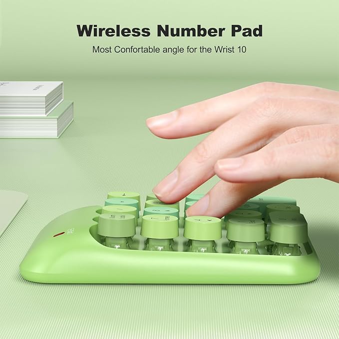 Wireless Number Pads, Cute Colorful Numeric Keypad Numpad Portable 2.4 GHz Financial Accounting Number Keyboard Extensions, 18 Key Number Numpad for Laptop Desktop, PC (Green)