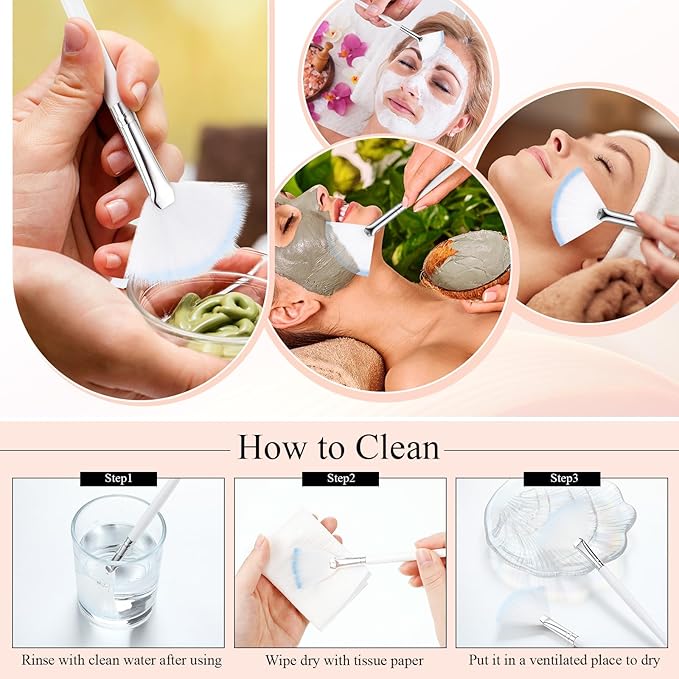 9 Pieces Facial Fan Mask Brushes, Soft Facial Applicator Brushes Tools for Peel Glycolic Makeup for Mud Cream(White Blue)