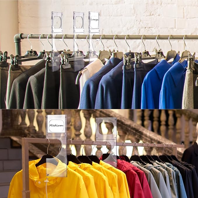 Kathfly 10 Pack Clothing Rack Size Dividers Plastic Closet Dividers for Hanging Clothes Transparent Rectangle Clothes Rack Size Label Hangers for Department Wardrobe Stores Organization