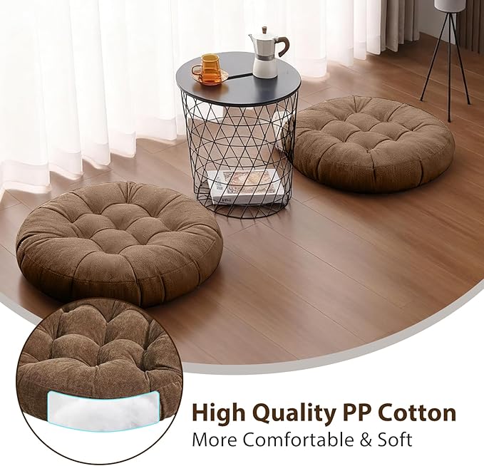 Tiita Indoor/Outdoor Floor Pillows Cushion 22"x22" Round Seat Cushions for Patio Garden, Meditation Cushion for Yoga Living Room Sofa Balcony, Coffee