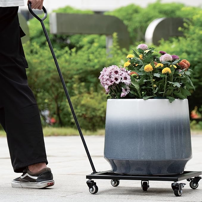 Heavy Duty Plant Cart with Wheels - 16" Square Plant Stand with Locking Casters, 200lbs Capacity - Indoor Outdoor Metal Plant Rack on Rolling Dolly