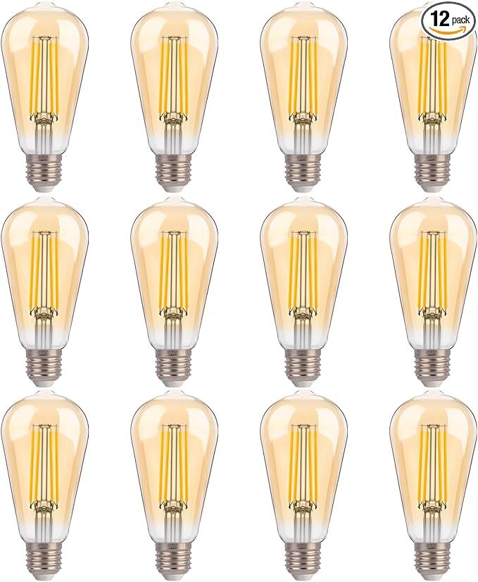 FLSNT 100W Equivalent LED Edison Bulbs, ST19 Dimmable Antique LED Light Bulbs, 2450K Warm White, 8W, 900LM, E26 Base, Amber Glass, 12 Pack