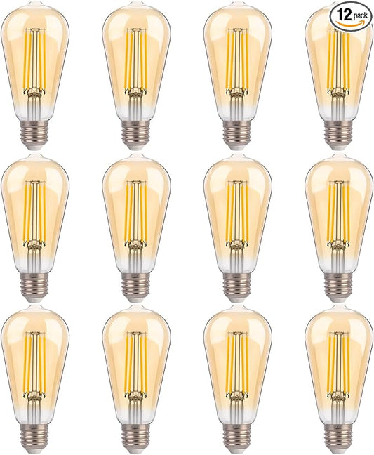 FLSNT 100W Equivalent LED Edison Bulbs, ST19 Dimmable Antique LED Light Bulbs, 2450K Warm White, 8W, 900LM, E26 Base, Amber Glass, 12 Pack