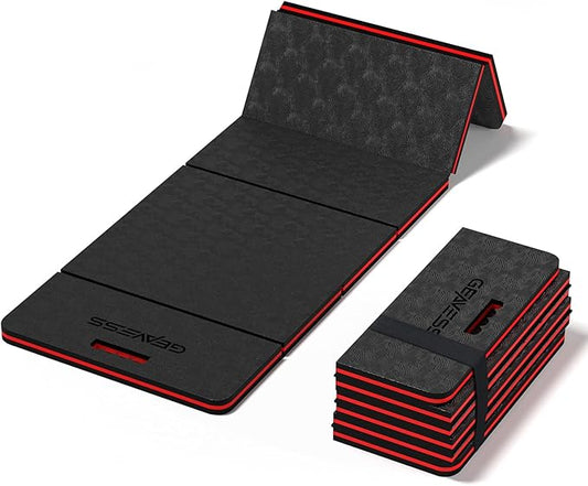 1.1" Extra Thick Foldable Garden Kneeling Pad with Handle & Belt – EVA Foam Knee Cushion Mat for Gardening, Mechanic Work, Bathing Baby, Exercise (47.2" x 15.7" x 1.1", Black & Red)