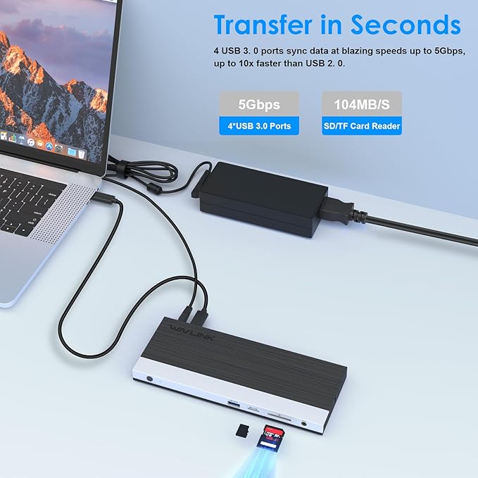 WAVLINK USB C Docking Station 3 Monitor with 100W PD, USB-C Laptop Dock Triple Display for Dell Hp Lenovo Windows, Type C Adapter Hub - Dual HDMI, DisplayPort, Ethernet, 4 USB3.0, SD/TF Slot, Audio