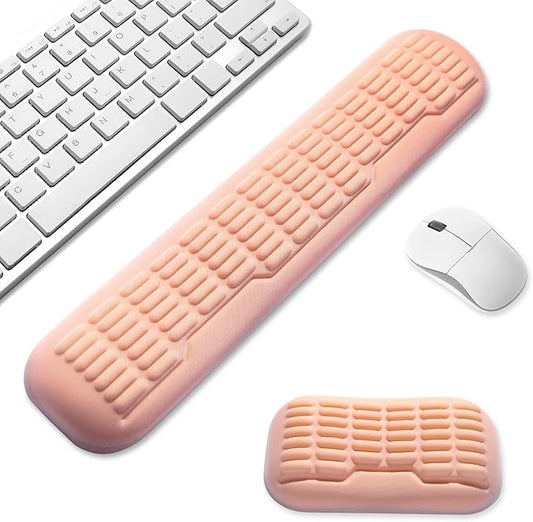 UnivoColors Compact-Sized Keyboard & Mouse Wrist Rest Set-Ergonomic 3.0 Upgrade with Wave Curve Support,Non-Slip Base,Perfect for Work & Gaming(Flesh Pink)