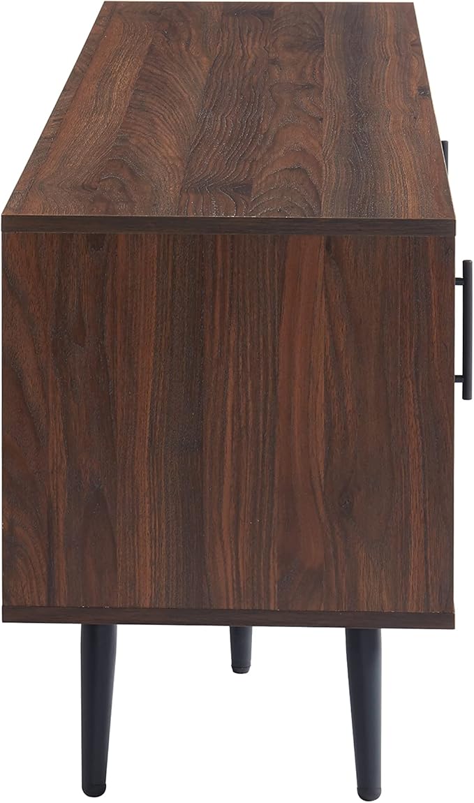 Mid Century Wooden TV Stand Entertainment Console with Open Shelving and 2 Cabinets for Televisions up to 65 Inches(Dark Walnut)