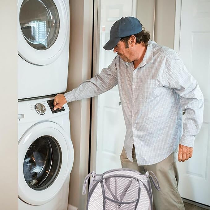 Collapsible Pop Up Laundry Hamper, Extra Large Mesh Foldable Laundry Basket, 28" x 16" x 16", 2 Pack (Black + Grey)