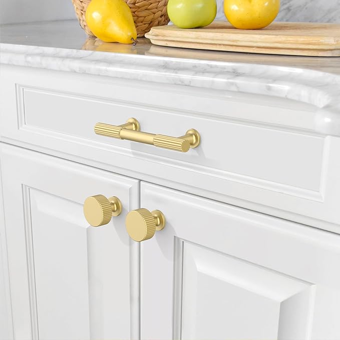 Amerdeco 10 Pack Brushed Gold Cabinet Pulls 3 Inch(76MM) Hole Centers Kitchen Cabinet Handles Hardware Kitchen Handles for Cabinets Cupboard Handles Drawer Pulls ZH0071