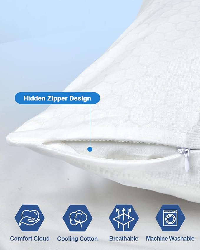 PCM Gel Print Cooling Pillow Cases Only,King Size Set of 2 with Double Sided Cold,Moisture Wicking Pillowcase Covers with Hidden Zipper Japanese Cold Tech Pillow Case Protectors for HotSleepers