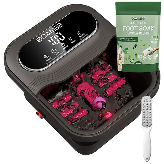 Collapsible Foot Spa with Heat, Bubble and Temp Control, Foot Bath Massager with XL Touch Screen and Massage Rollers, Foot Soaking Tub, Pedicure Foot spa for Stress Relief (Dark Grey +Green)