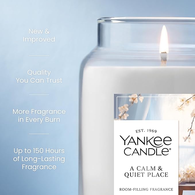 Yankee Candle Large Jar Scented Candle with up to 150 Hour Burn Time, Premium Plant Wax Blend for Consistent Burn, 22 oz Jar Candle with Room Filling Fragrance, A Calm & Quiet Place