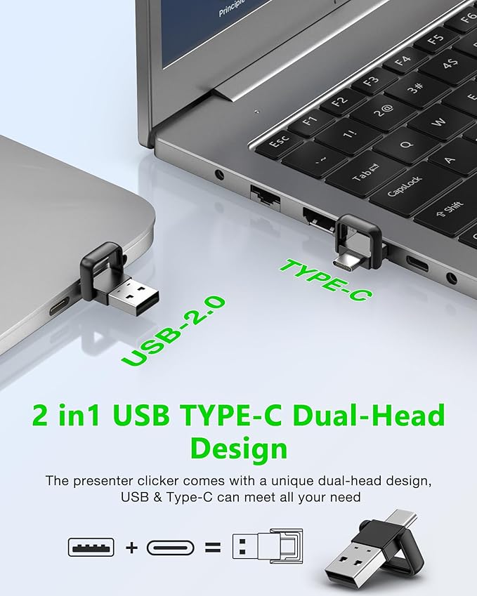 Wireless Presentation Clicker- Clicker for Powerpoint Presentations- Rechargeable Presentation Remote, Slide Advancer for Keynote/PPT/Mac/PC/Laptop