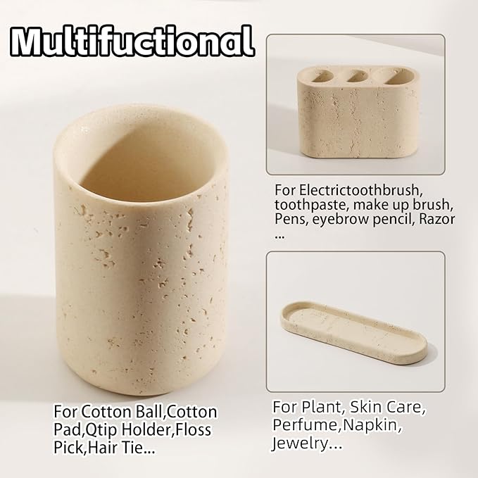 Bathroom Accessories Set, 4 pcs Toothbrush Holders Set Included 3 Slots Electric Toothbrush and Toothpaste Holder Stand, 2 Tumblers & Tray for Bathroom Countertop Sink Modern Decor (Yellow)