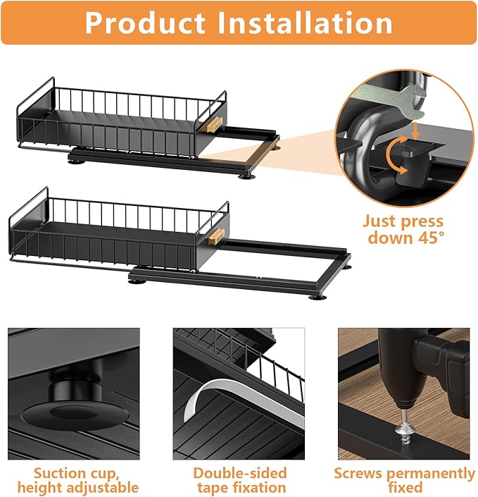 Under Sink Organizer, 2 Packs Under Sink Organizers and Storage, Slide Out Pull Out Cabinet Organizer Shelf with Metal Drawers for Kitchen Bathroom Pantry, Black