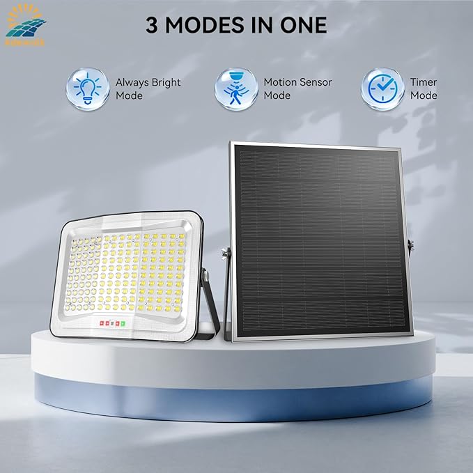 2000W Solar Flood Lights Outdoor, High-Efficiency Solar Panel, Large LED Beads, Remote Control and Motion Sensor, Waterproof Lights Outdoor for Yard, Garden, Pathway, Garage