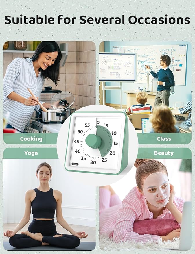 LIORQUE Visual Timer for Kids, 60-Minute Countdown Timers for Classroom Office Kitchen with Silent Operation, Kids Timer for Teaching (Batteries Included)